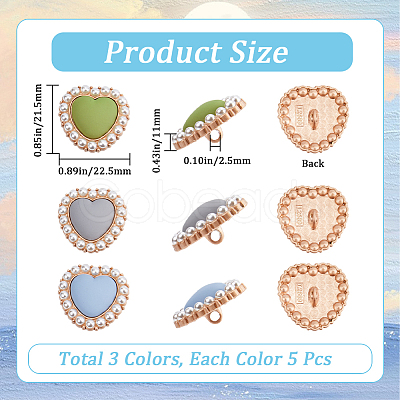 15Pcs 3 Colors Alloy Shank Buttons BUTT-GF0003-43-1