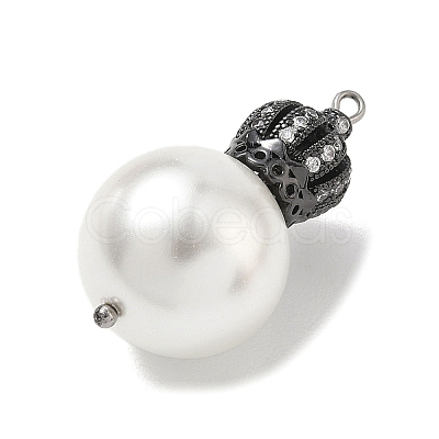 Brass Micro Pave Clear Cubic Zirconia and Creamy White Imitation Pearl Pendants KK-A300-13B-B-1