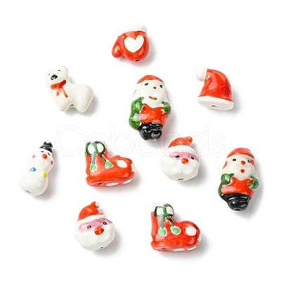 14Pcs 7 Styles Christmas Handmade Porcelain Beads PORC-CJ0001-36-1