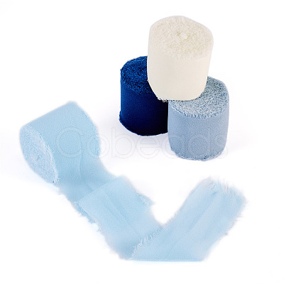 4 Rolls 4 Colors Frayed Polyester Ribbon OCOR-TA0002-87C-1