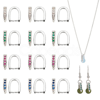 16Pcs 4 Colors Rack Plating Brass Pave Cubic Zirconia Snap on Bails KK-AR0003-55S-1