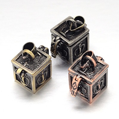 Carved Cube Rack Plating Brass Prayer Box Pendants KK-L101-21-1