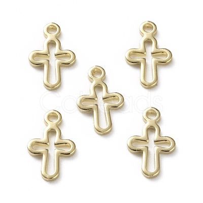 Brass Tiny Cross Charms KK-L205-10G-1