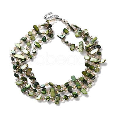 Boho Glass & Dyed Natural Shell Beaded Chips 3 Layer Necklaces for Women NJEW-H047-01A-1