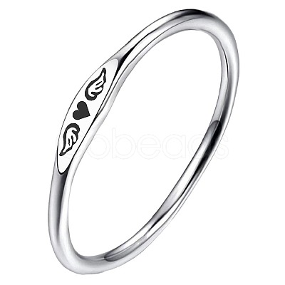 Heart Wing Pattern 304 Stainless Steel Finger Rings FS-WGA5734-05-1