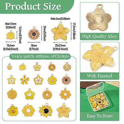 36Pcs 18 Styles Alloy Enamel Pendants ENAM-TA0004-07-1