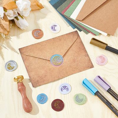 Brass Wax Seal Stamp with Wood Handle AJEW-WH0412-0331-1