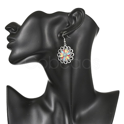 Bohemian Alloy Enamel & Synthetic Turquoise Dangle Earrings for Women EJEW-JE07341-1