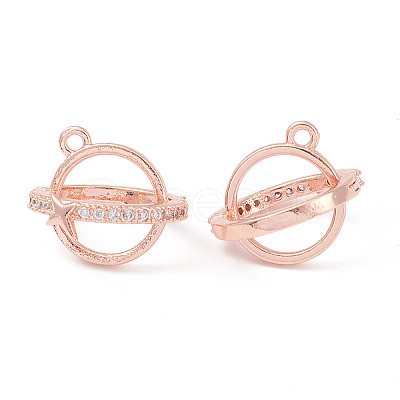 Rack Plating Brass Pave Clear Cubic Zirconia Bead Cage Pendants KK-G464-10RG-1