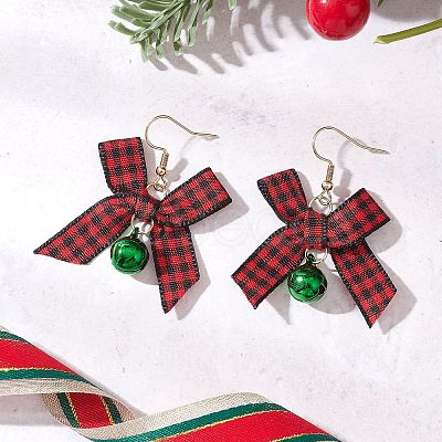 Christmas Bell with Bowknot Brass Handmade Polyester Dangle Earrings EJEW-JE06669-1
