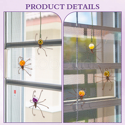 12Pcs 6 Colors Copper Wire Wrapped Natural Banded Agate Spider for Door Window Protection HJEW-NB00186-1