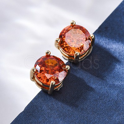 Flat Round Brass Pave Cubic Zirconia Stud Earrings for Women EJEW-G428-29A-01-1