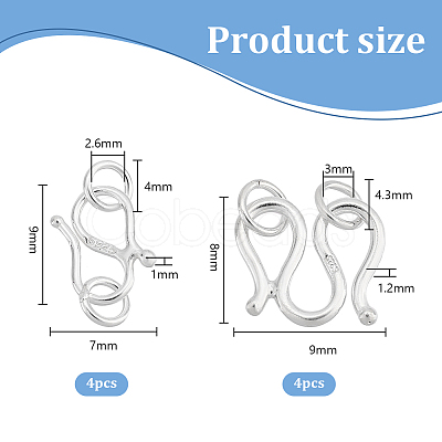 8Pcs 2 Styles 925 Sterling Silver Hook and S-Hook Clasps STER-PH0001-83-1