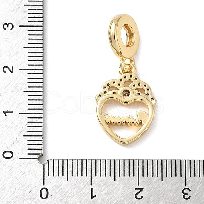 Brass Micro Pave Clear Cubic Zirconia European Dangle Charms KK-D502-09G-1