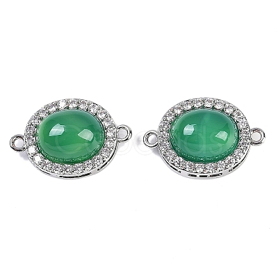 Natural Green Onyx Agate(Dyed & Heated) Oval Connector Charms KK-U043-50P-02-1