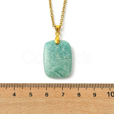 Natural Amazonite Rectangle Pendant 304 Stainless Steel Cable Chain Necklaces NJEW-JN06210-03-1