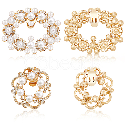 4Pcs 2 Styles Flower/Oval Alloy Rhinestone Detachable Shoe Buckle Clips FIND-FG0003-15-1