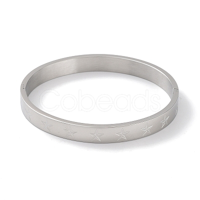 Non-Tarnish 304 Stainless Steel Grooved Star Bangles BJEW-F464-14P-1