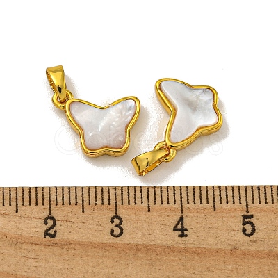 Rack Plating Brass Pave Natural White Shell Butterfly Charms KK-U025-01G-01-1