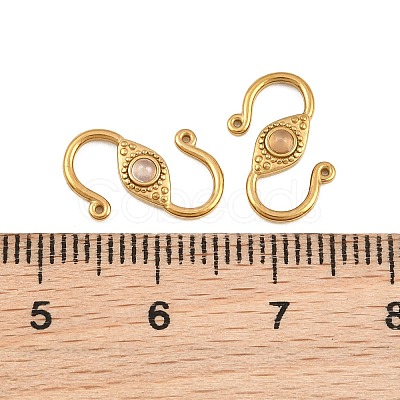 304 Stainless & Natural Rose Quartz S-Hook Clasps SA-CBA3073-02G-02-1