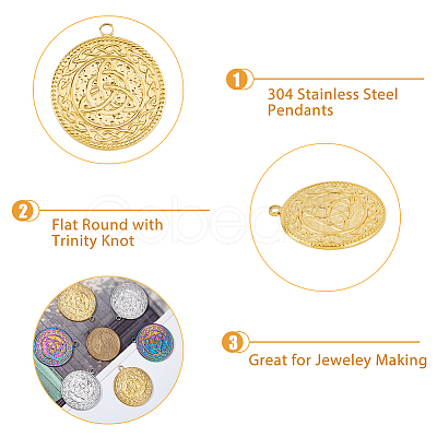 12Pcs 3 Colors Ion Plating(IP) 304 Stainless Steel Pendants STAS-DC0013-99-1
