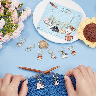 Alloy Enamel Cat Charm Locking Stitch Markers HJEW-AB00539-1