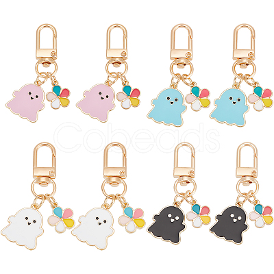 8Pcs 4 Colors Halloween Ghost Colorful Flower Alloy Enamel Pendant Decorations HJEW-CP0001-07-1