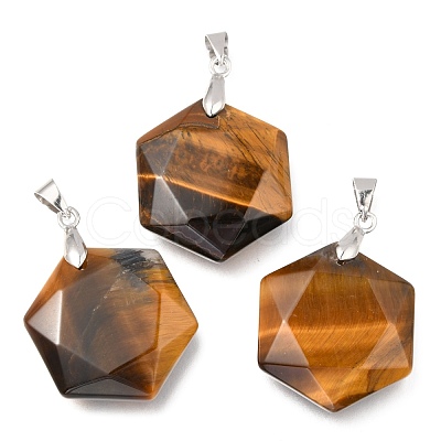 Faceted Natural Tiger Eye Pendants G-F340-03H-1