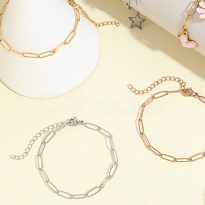 15Pcs 3 Colors 304 Stainless Steel Paperclip Chain Bracelets BJEW-BBC0001-20-1