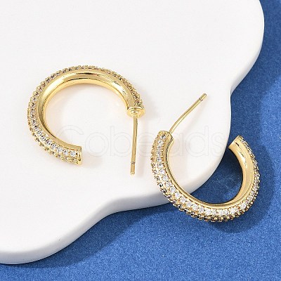 C-Shaped Brass Clear Cubic Zirconia Stud Earrings EJEW-A156-11B-G-1