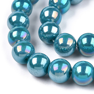 Electroplate Opaque Glass Beads Strands GLAA-T032-P10mm-AB13-1