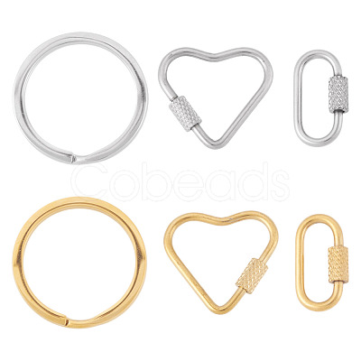 6Pcs 6 Styles 304 Stainless Steel Split Key Rings STAS-TA0003-46-1