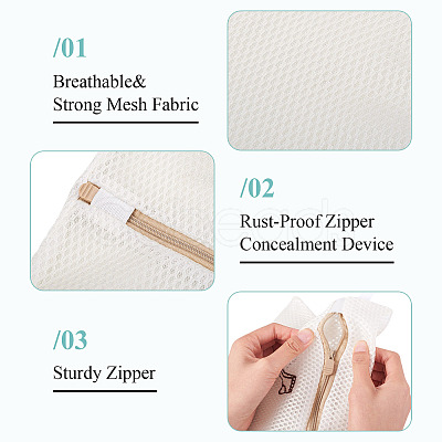 3Pcs 3 Styles Polyester Mesh Zipper Laundry Bags ABAG-TA0002-22-1
