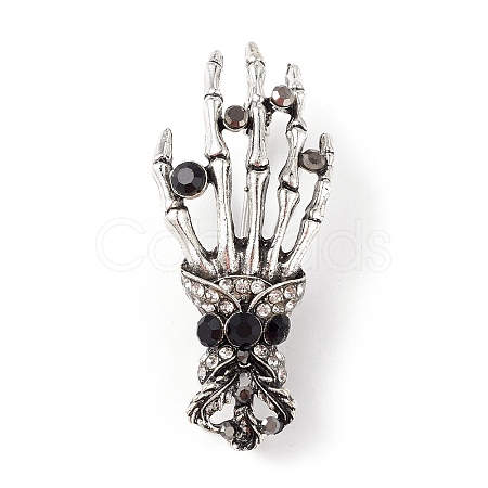 Halloween Theme Rhinestone Skeleton Hand Brooch Pin JEWB-F018-01AS-1