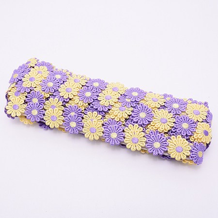 Daisy Sun Flower Decorating Polyester Lace Trims OCOR-WH0064-26A-1
