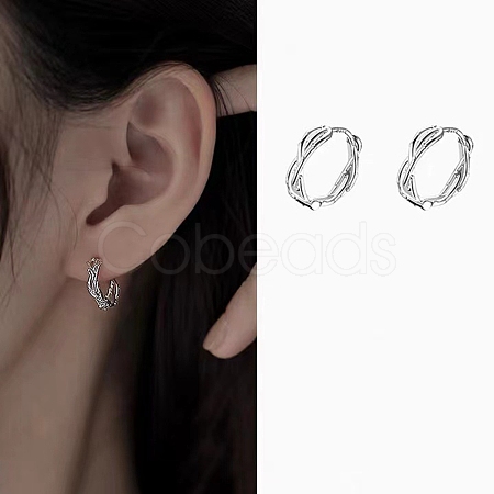 Anti-Tarnish Twisted Rhodium Plated 925 Sterling Silver Small Huggie Hoop Earrings EJEW-I260-37P-1