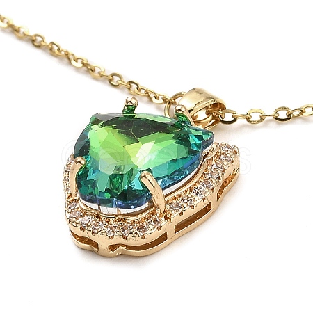 Tiger Head Light Gold Brass Micro Pave Cubic Zirconia Pendant Necklaces NJEW-E105-18KCG-01-1