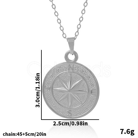 304 Stainless Steel Compass Pendant Necklaces for Women LB1113-1-1