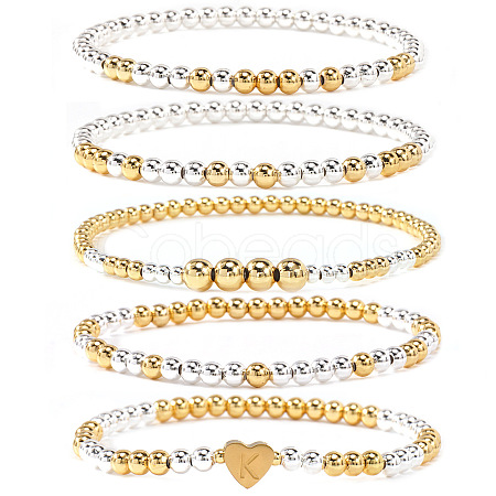 5Pcs Brass Beads Stretch Bracelets for Women CW0227-4-1