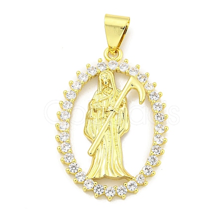 Rack Plating Brass Micro Pave Clear Cubic Zirconia Pendants KK-B091-30G-04-1