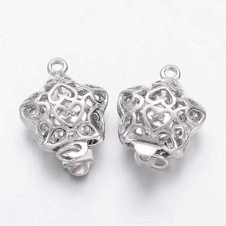 Platinum Plated Filigree Star Brass Box Clasps X-KK-F0182-P-NF-1