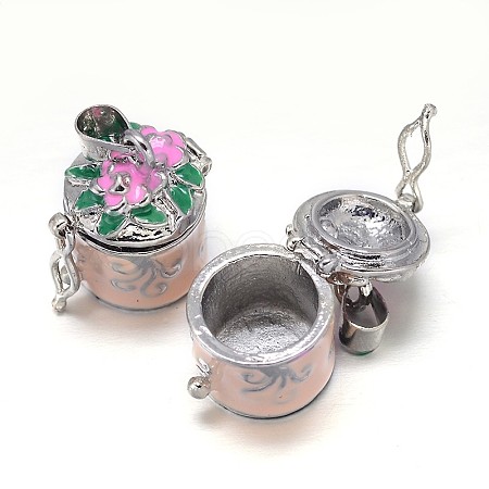 Enamel Column with Flower Rack Plating Brass Prayer Box Pendants KK-L101-13-1