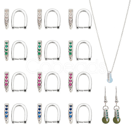 16Pcs 4 Colors Rack Plating Brass Pave Cubic Zirconia Snap on Bails KK-AR0003-55S-1