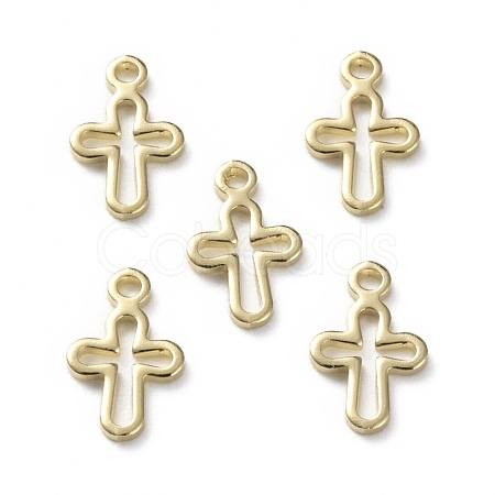 Brass Tiny Cross Charms KK-L205-10G-1