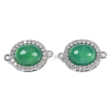 Natural Green Onyx Agate(Dyed & Heated) Oval Connector Charms KK-U043-50P-02-1