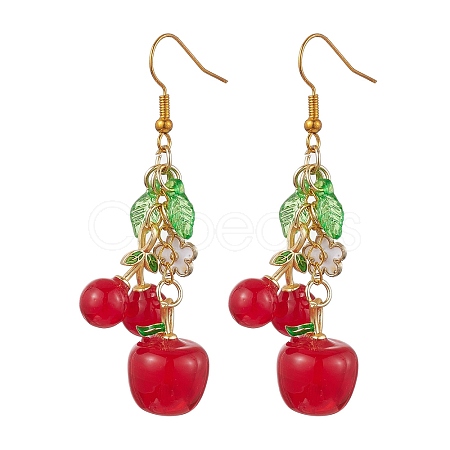 Red Glass Dangle Earrings EJEW-JE05729-01-1