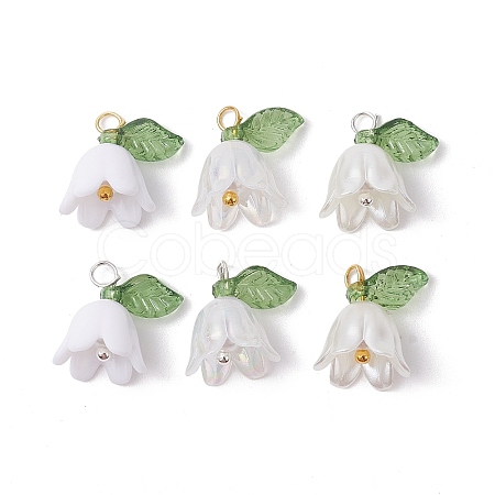 White Lily Flower Charms & Flora Leaves Beads PALLOY-JF02543-1