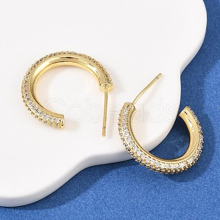 C-Shaped Brass Clear Cubic Zirconia Stud Earrings EJEW-A156-11B-G-1