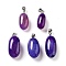 Natural Agate Dyed Pendants, Oval Charms with Stainless Steel Color Plated Stainless Steel Snap on Bails, Indigo, 21~32x9.5~16.5x10.5x7.5~12.5mm, Hole: 6x3mm