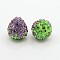 Clay Polymer Rhinestone Beads, Pave Disco Ball Beads, Grade A, Strawberry, Purple, 14x13mm, Hole: 1mm